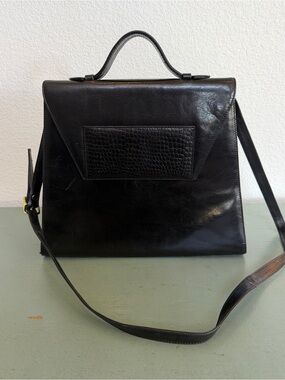 Vintage Perry Ellis Portfolio Crossbody Satchel with Croc-Textured Panel